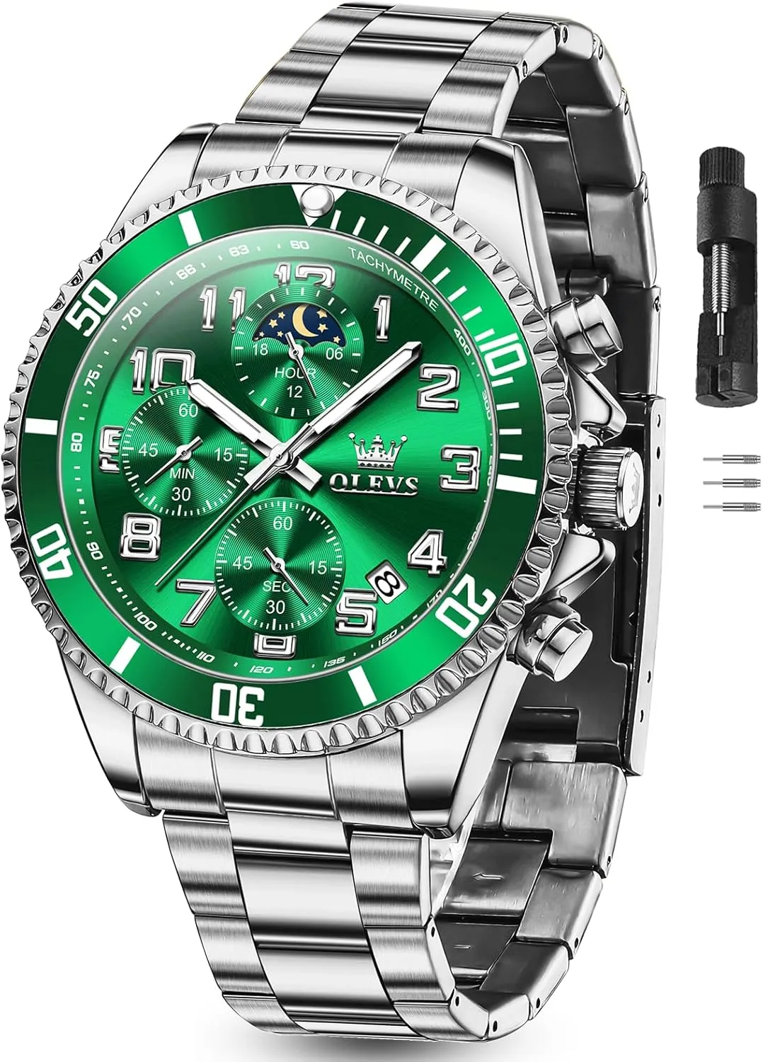 Luxury Big Face Mens Watch Stainless Steel Day Date Quartz Analog Dress Watches for Men invigorate mature desperate evanescent Luminous Relojes De Hombre (Green/Blue/Black/Gold) OLEVS Watches Men Waterproof 