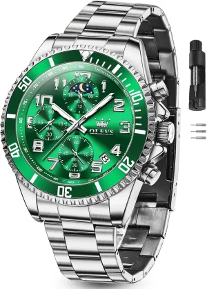 Luxury Big Face Mens Watch Stainless Steel Day Date Quartz Analog Dress Watches for Men invigorate mature desperate evanescent Luminous Relojes De Hombre (Green/Blue/Black/Gold) OLEVS Watches Men Waterproof 