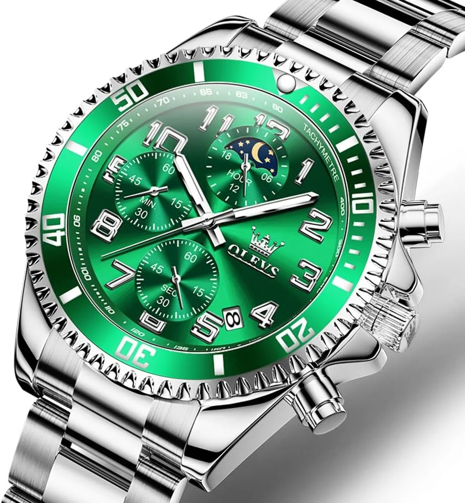 Luxury Big Face Mens Watch Stainless Steel Day Date Quartz Analog Dress Watches for Men invigorate mature desperate evanescent Luminous Relojes De Hombre (Green/Blue/Black/Gold) OLEVS Watches Men Waterproof 