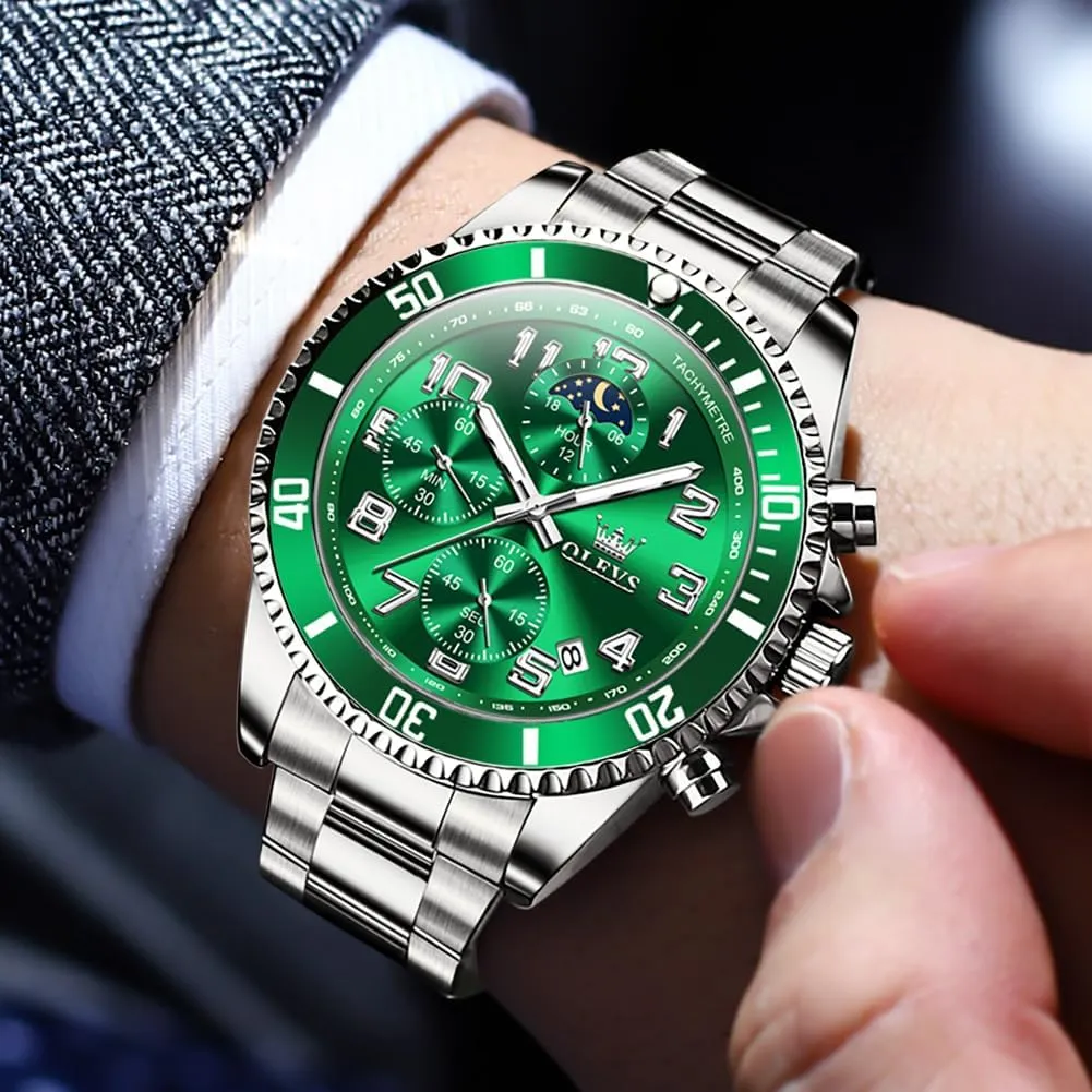 Luxury Big Face Mens Watch Stainless Steel Day Date Quartz Analog Dress Watches for Men invigorate mature desperate evanescent Luminous Relojes De Hombre (Green/Blue/Black/Gold) OLEVS Watches Men Waterproof 