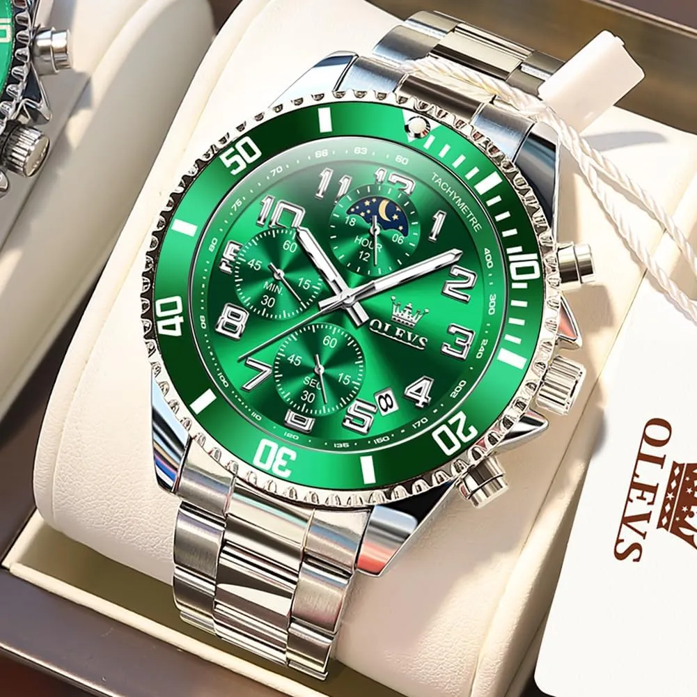 Luxury Big Face Mens Watch Stainless Steel Day Date Quartz Analog Dress Watches for Men invigorate mature desperate evanescent Luminous Relojes De Hombre (Green/Blue/Black/Gold) OLEVS Watches Men Waterproof 