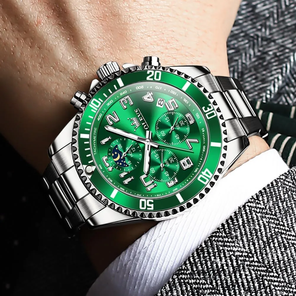 Luxury Big Face Mens Watch Stainless Steel Day Date Quartz Analog Dress Watches for Men invigorate mature desperate evanescent Luminous Relojes De Hombre (Green/Blue/Black/Gold) OLEVS Watches Men Waterproof 