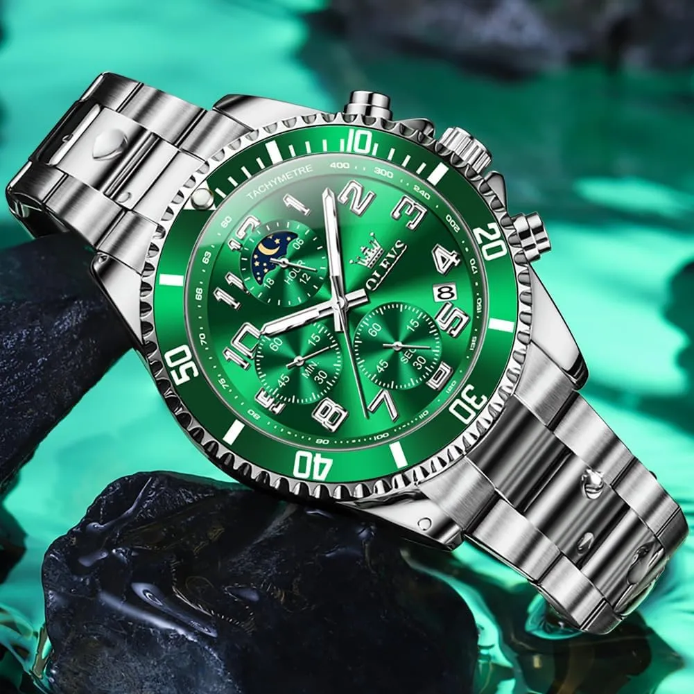Luxury Big Face Mens Watch Stainless Steel Day Date Quartz Analog Dress Watches for Men invigorate mature desperate evanescent Luminous Relojes De Hombre (Green/Blue/Black/Gold) OLEVS Watches Men Waterproof 