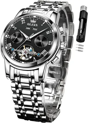 Luxury Business Stainless Steel Multi Calendar Waterproof Luminous interrogate Wrist Watches OLEVS Automatic Watch for Men Self Winding Mechanical 
