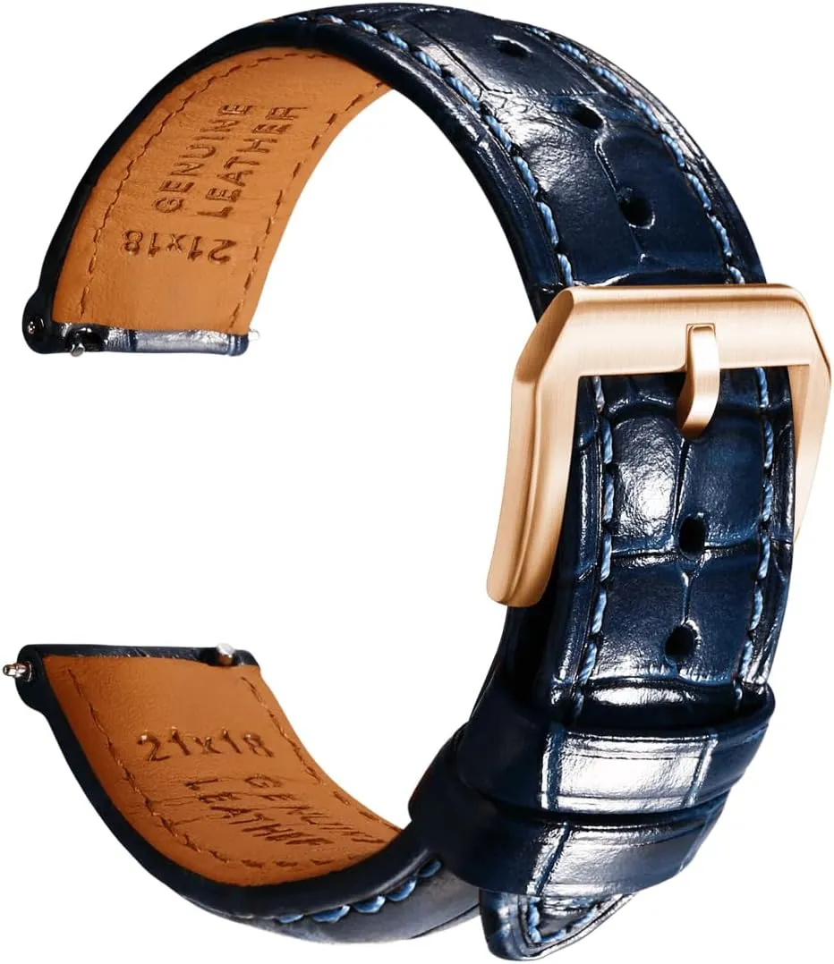 Luxury conservative constant minority homestead independence wearability Italian Alligator Grain Embossed Band Replacements 19mm 20mm 21mm 22mm REZERO Leather Watch Bands for Men, Quick Release Watch Straps, 