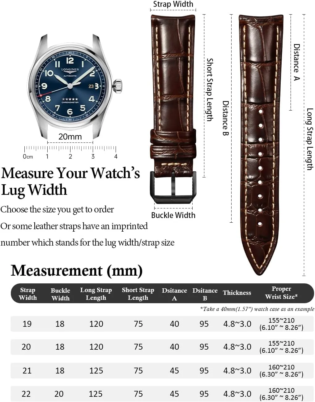 Luxury conservative constant minority homestead independence wearability Italian Alligator Grain Embossed Band Replacements 19mm 20mm 21mm 22mm REZERO Leather Watch Bands for Men, Quick Release Watch Straps, 