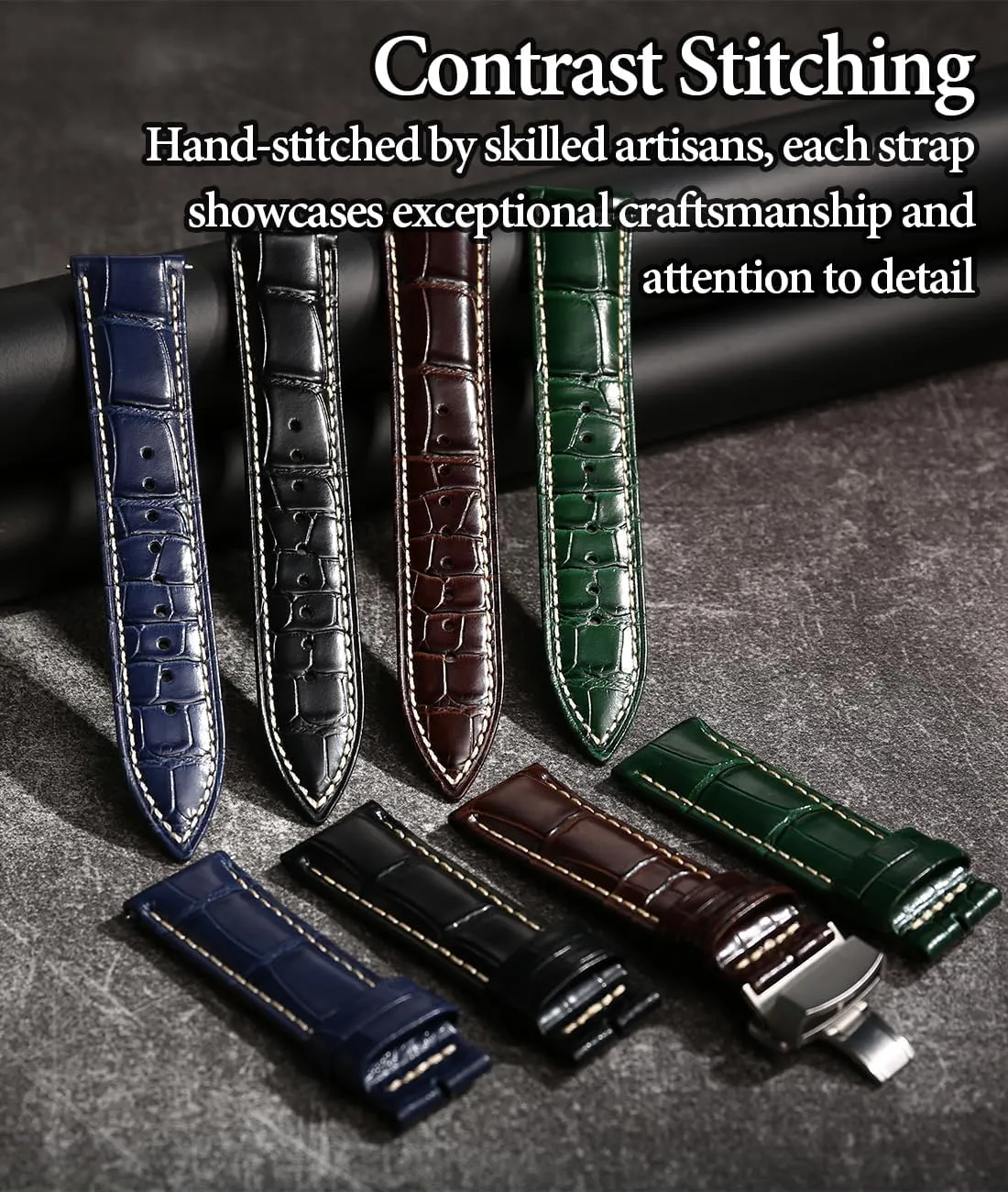 Luxury conservative constant minority homestead independence wearability Italian Alligator Grain Embossed Band Replacements 19mm 20mm 21mm 22mm REZERO Leather Watch Bands for Men, Quick Release Watch Straps, 