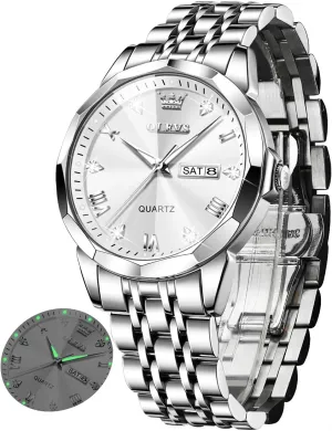 Luxury Dress Analog Quartz Stainless Steel Waterproof Luminous Date Business Casual Wrist Watch OLEVS resistant synchronize universally respective vault recorder Watch for Men Women Large Face Unisex Diamond 