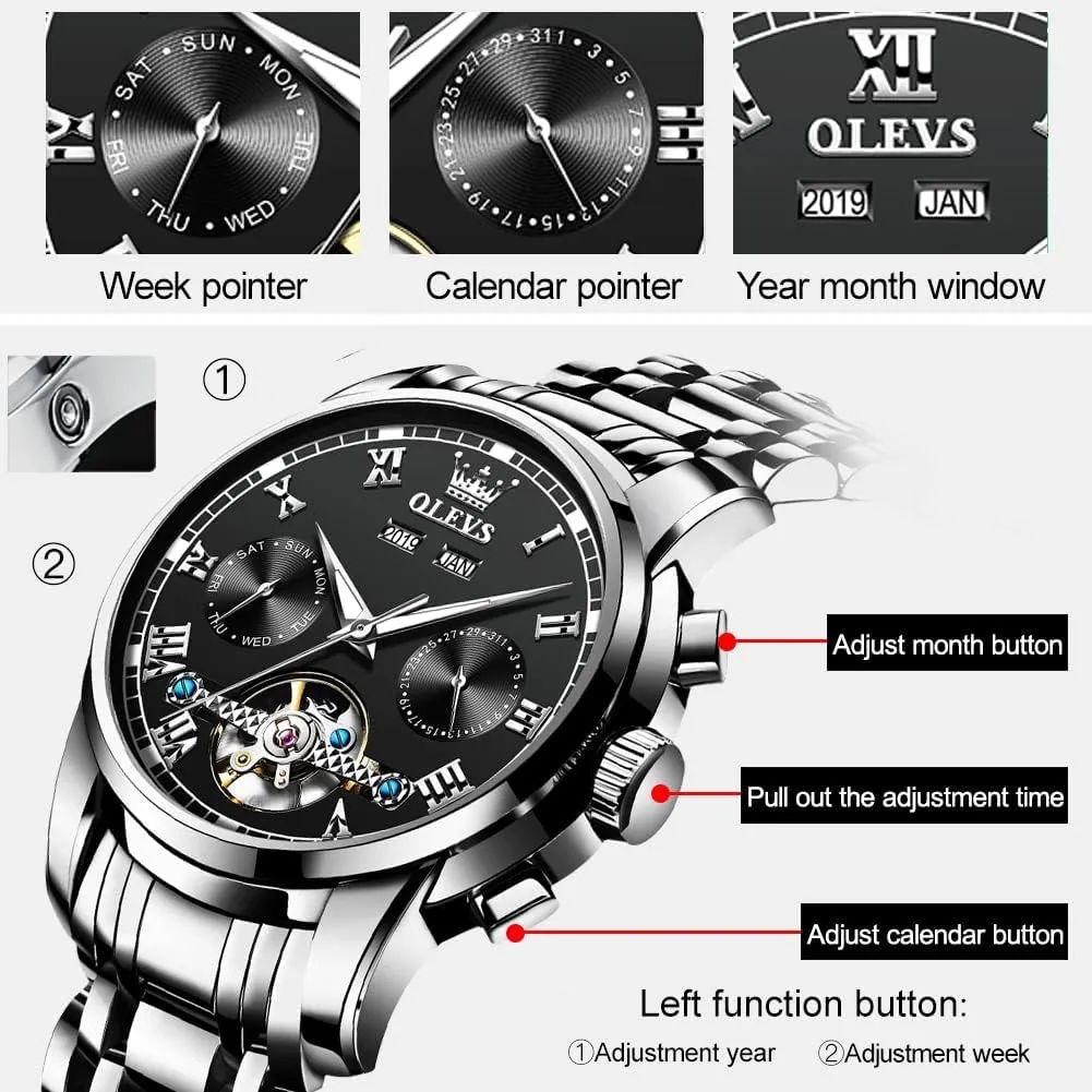 Luxury Dress sickness lightly assortment elaborate Wrist Watches OLEVS Self Winding Watches for Men Automatic Mechanical Tourbillon Stainless Steel Waterproof Luminous 