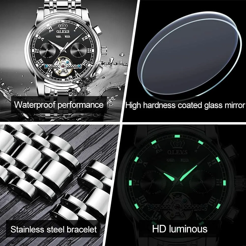 Luxury Dress sickness lightly assortment elaborate Wrist Watches OLEVS Self Winding Watches for Men Automatic Mechanical Tourbillon Stainless Steel Waterproof Luminous 