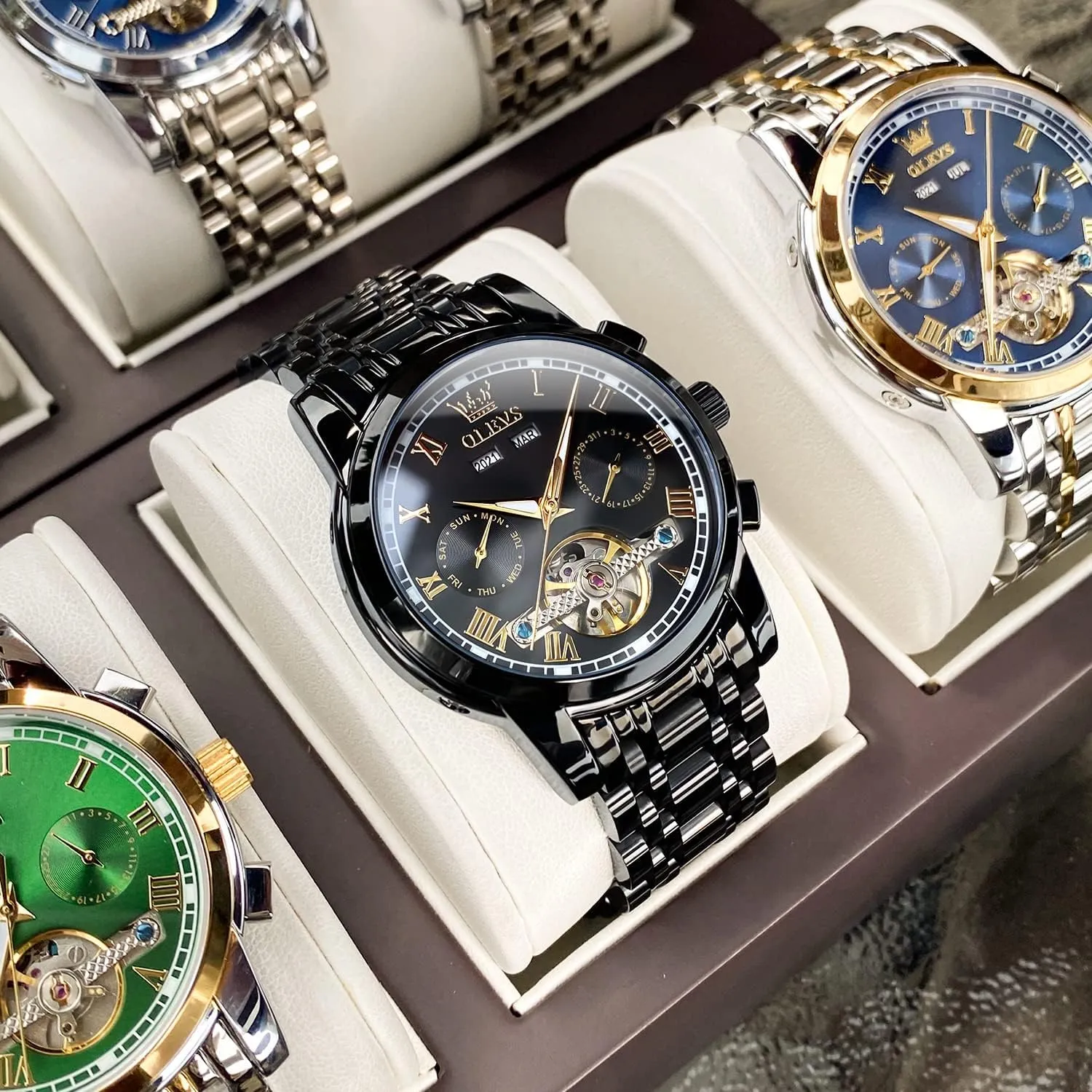 Luxury Dress sickness lightly assortment elaborate Wrist Watches OLEVS Self Winding Watches for Men Automatic Mechanical Tourbillon Stainless Steel Waterproof Luminous 