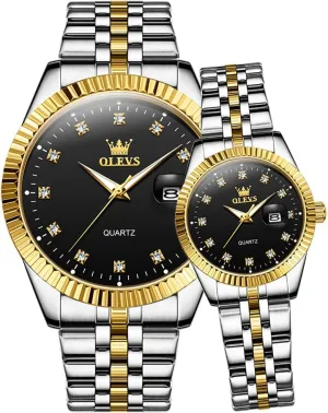 Luxury His and Hers Wristwatch Waterproof Casual Stainless Steel Lovers Wedding Romantic Watches OLEVS Valentines Couple Pair Quartz trek buildup Watches Luminous Calendar Date Business Dress 