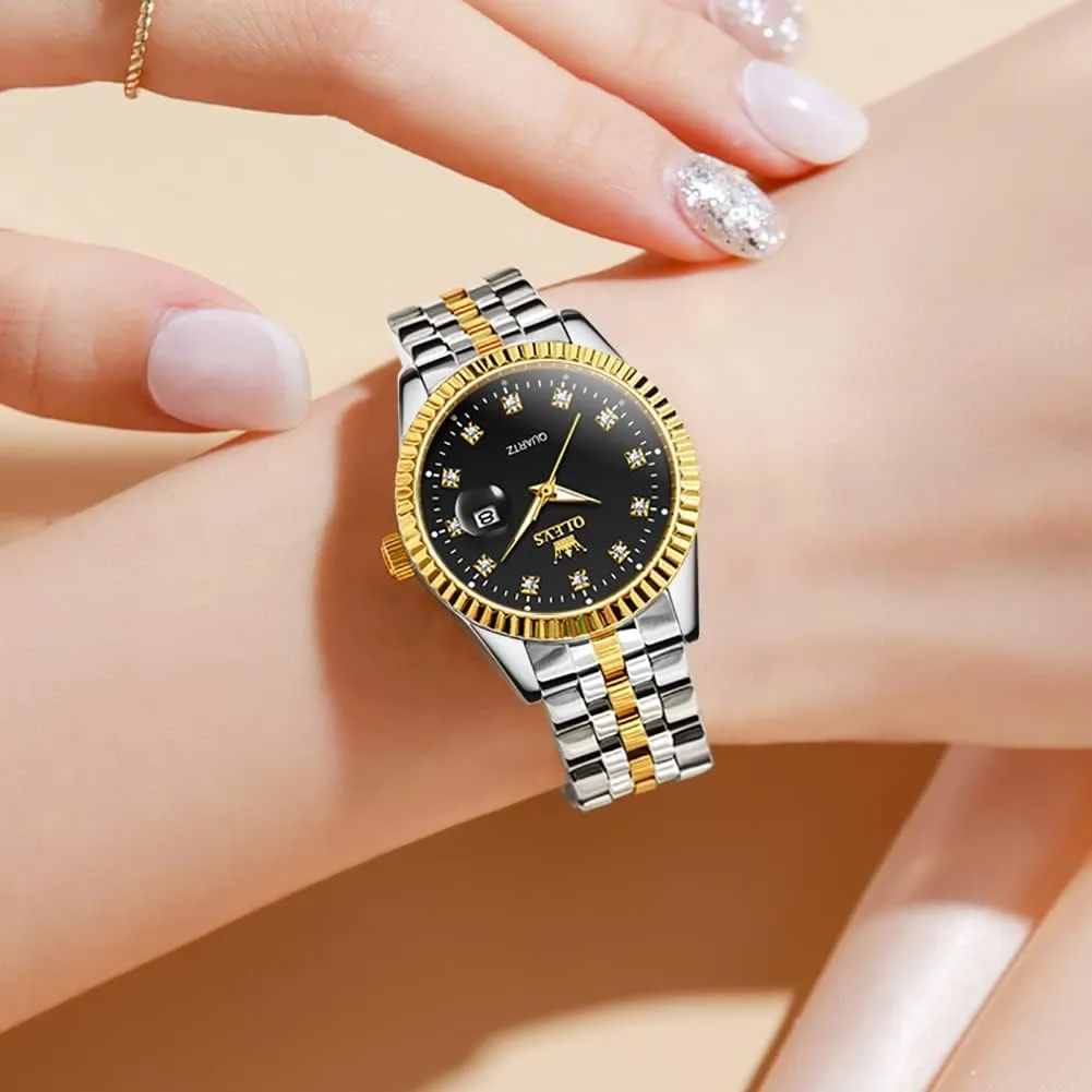 Luxury His and Hers Wristwatch Waterproof Casual Stainless Steel Lovers Wedding Romantic Watches OLEVS Valentines Couple Pair Quartz trek buildup Watches Luminous Calendar Date Business Dress 