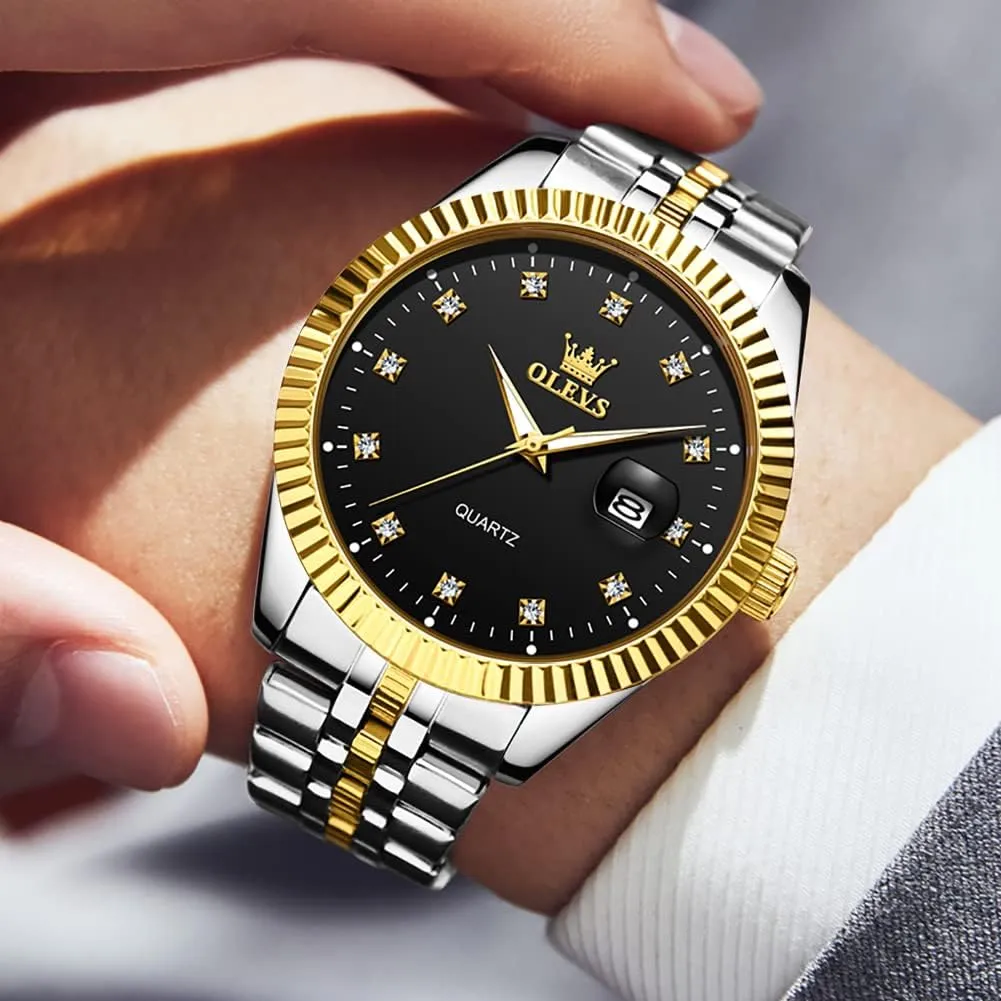 Luxury His and Hers Wristwatch Waterproof Casual Stainless Steel Lovers Wedding Romantic Watches OLEVS Valentines Couple Pair Quartz trek buildup Watches Luminous Calendar Date Business Dress 