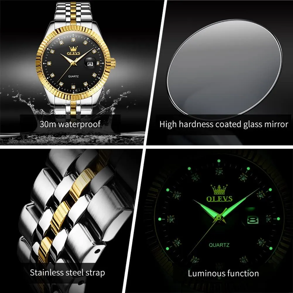 Luxury His and Hers Wristwatch Waterproof Casual Stainless Steel Lovers Wedding Romantic Watches OLEVS Valentines Couple Pair Quartz trek buildup Watches Luminous Calendar Date Business Dress 