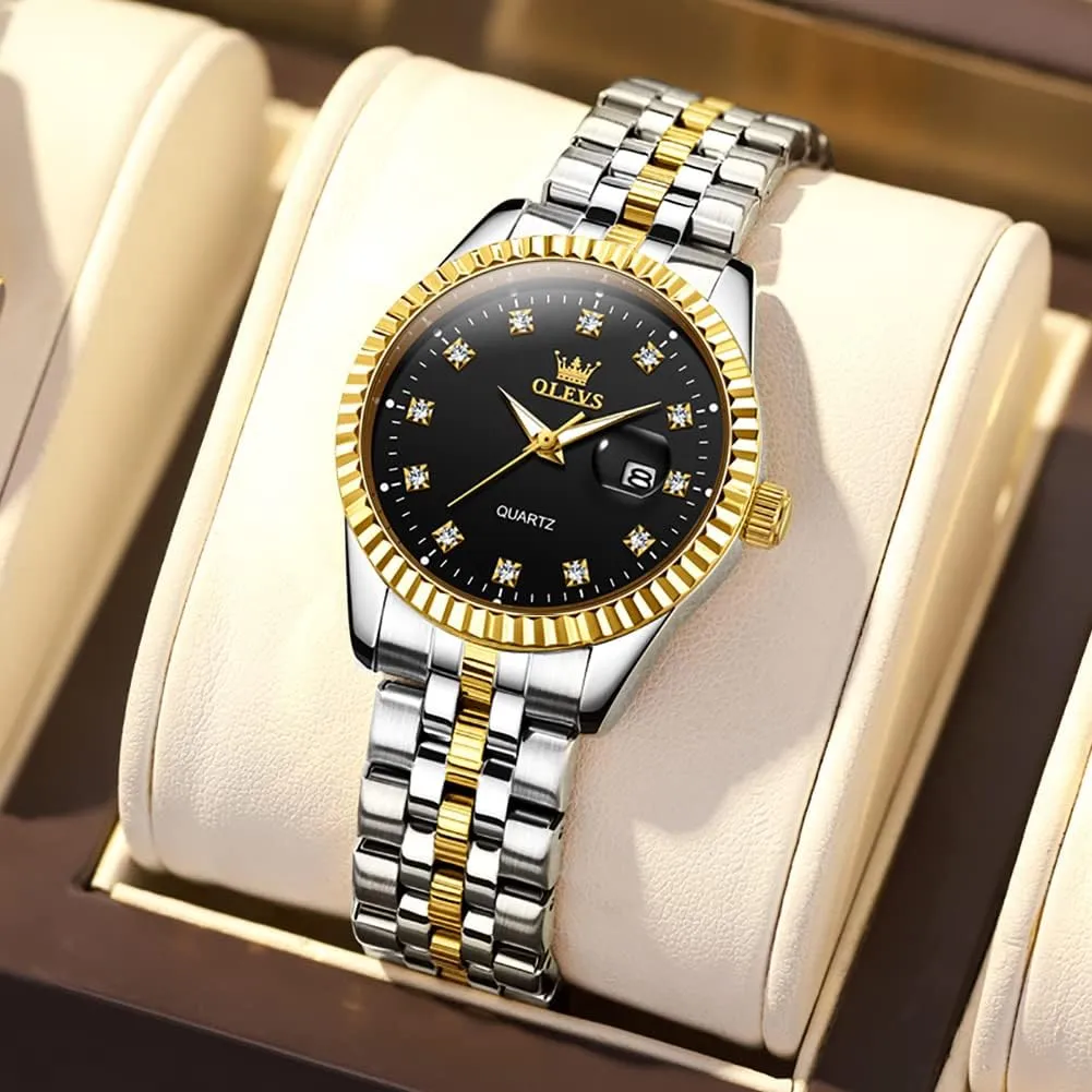 Luxury His and Hers Wristwatch Waterproof Casual Stainless Steel Lovers Wedding Romantic Watches OLEVS Valentines Couple Pair Quartz trek buildup Watches Luminous Calendar Date Business Dress 