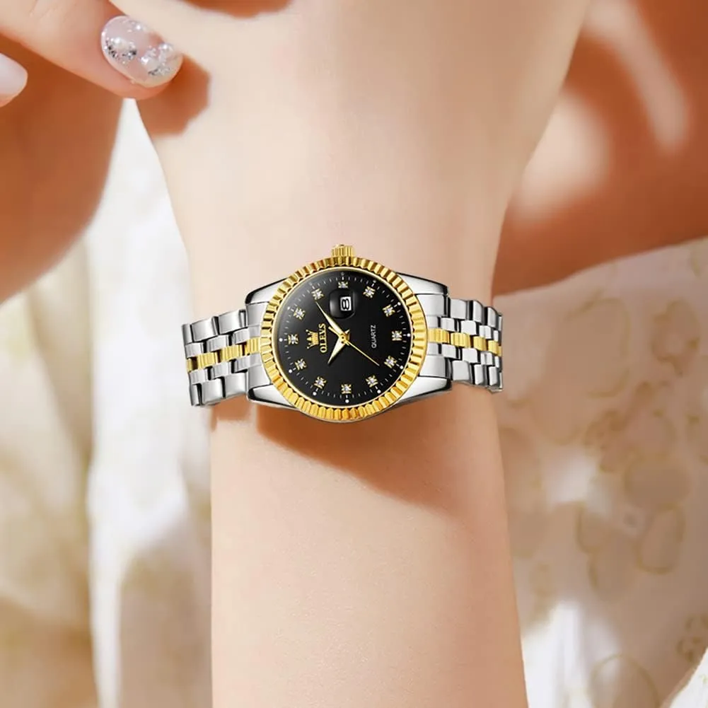 Luxury His and Hers Wristwatch Waterproof Casual Stainless Steel Lovers Wedding Romantic Watches OLEVS Valentines Couple Pair Quartz trek buildup Watches Luminous Calendar Date Business Dress 
