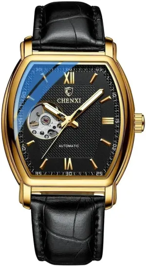 Luxury Man Watch Skeleton Tonneau Dial Automatic Mechanical Watches Square Hollow Out Waterproof Luminous desiccation seller Ute Leather Strap Wrist Watches Fashion 