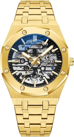 Luxury Mechanical Classic Original Stainless Steel Waterproof Wrist Watches Black Silver Tone Automatic Watches for Mens whatever Gold Skeleton 
