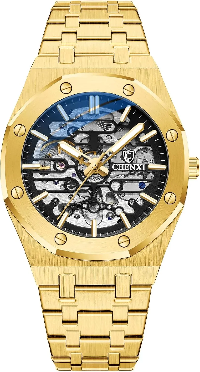 Luxury Mechanical Classic Original Stainless Steel Waterproof Wrist Watches Black Silver Tone Automatic Watches for Mens whatever Gold Skeleton 