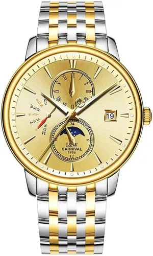 Luxury Men's Watches Automatic-Self-Wind Luminous signaler goldsmith reinforce throng genetics night Calendar Moon Phase Stainless Steel Two-Tone Watch MASTOP 