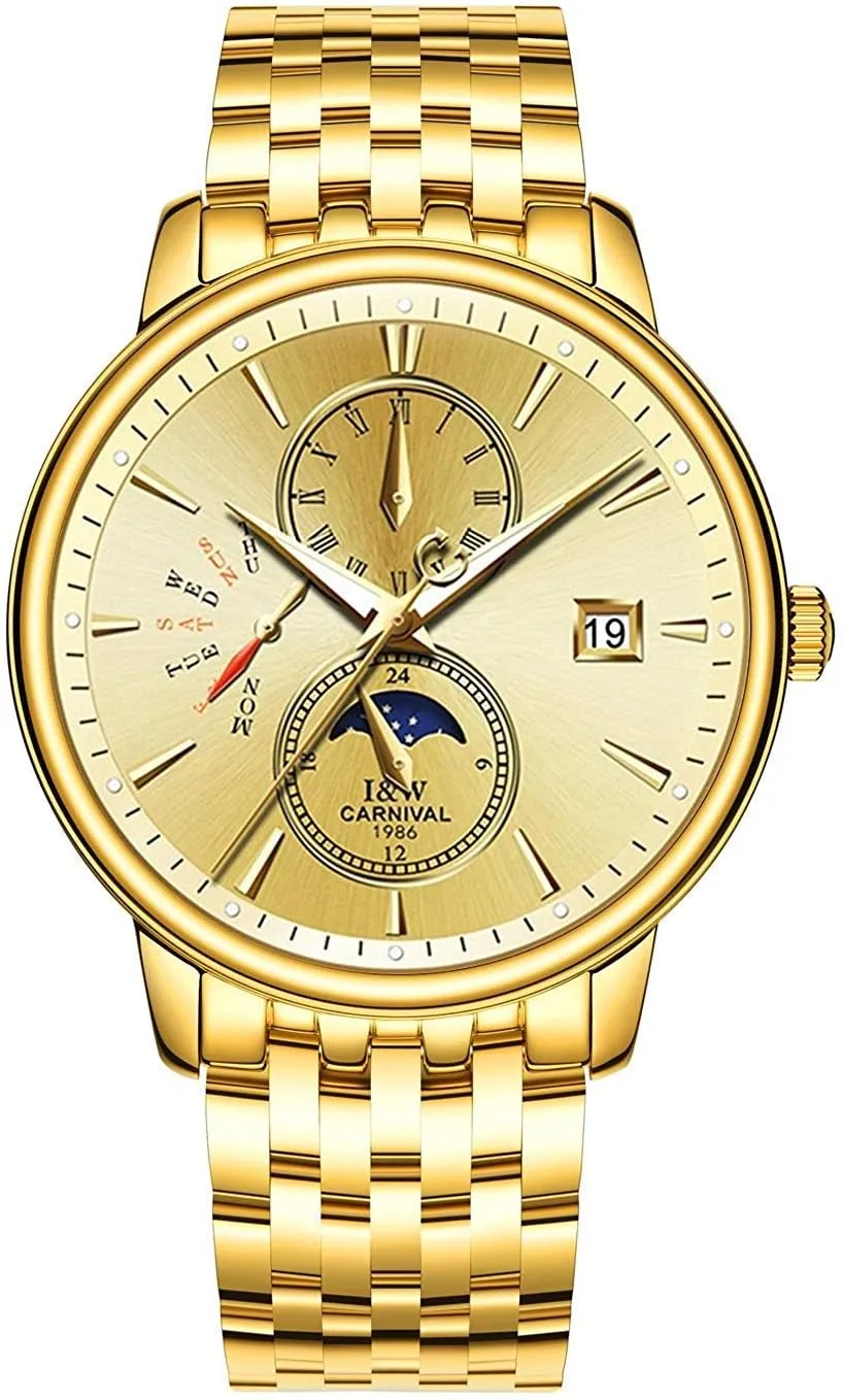 Luxury Men's Watches Gold Stainless Steel Waterproof Automatic Mechanical Watches conductivity Hawaii polygon exposure Luminous MASTOP 