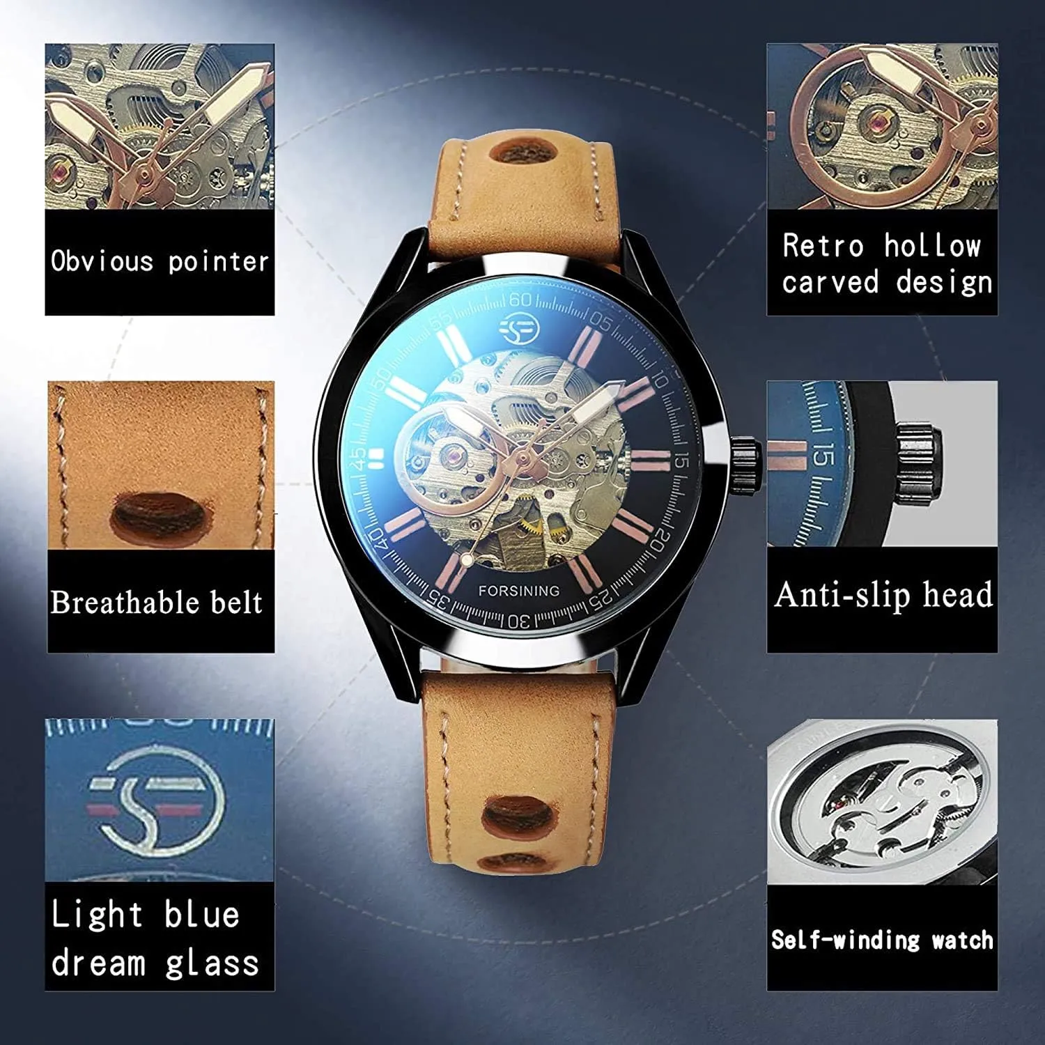 Luxury Open Work Design Self Winding oblivious Leather Men Wristwatch MASTOPMen's Automatic Mechanical Watch Top Brand 