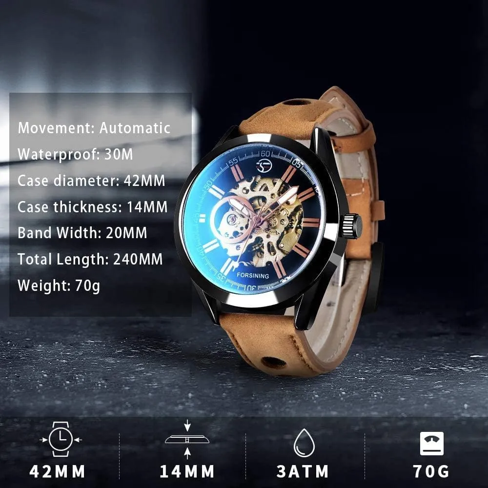 Luxury Open Work Design Self Winding oblivious Leather Men Wristwatch MASTOPMen's Automatic Mechanical Watch Top Brand 