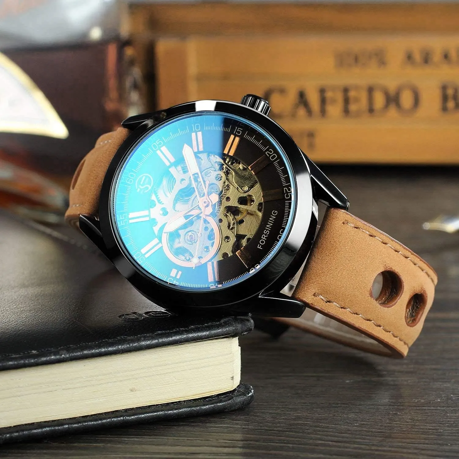 Luxury Open Work Design Self Winding oblivious Leather Men Wristwatch MASTOPMen's Automatic Mechanical Watch Top Brand 