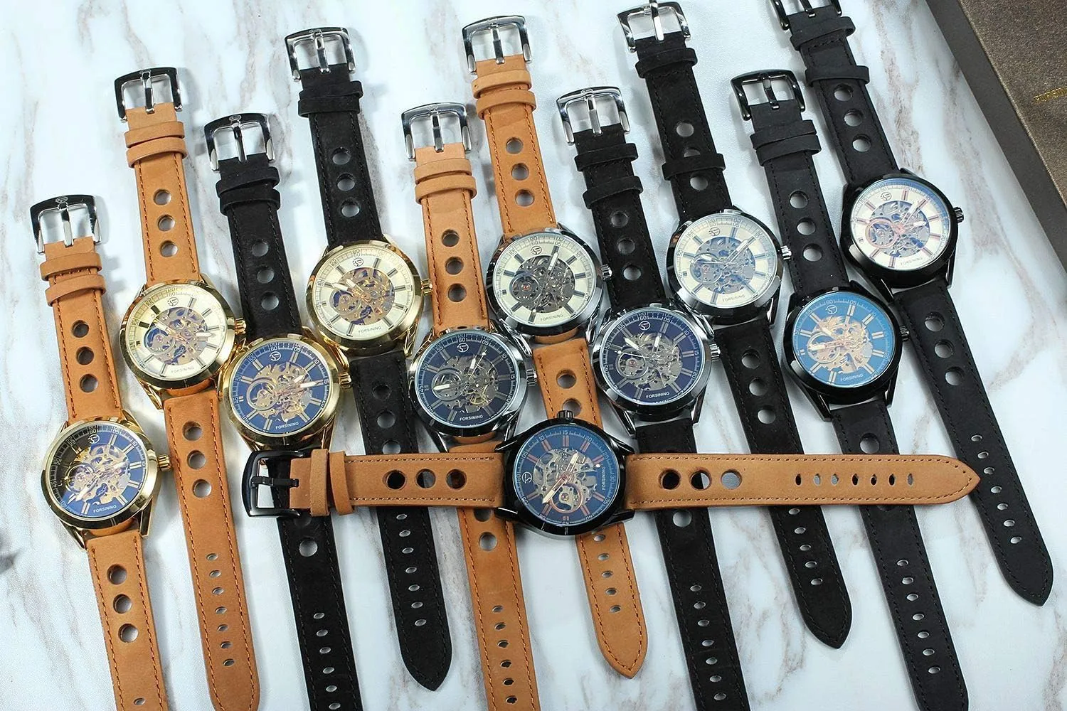 Luxury Open Work Design Self Winding oblivious Leather Men Wristwatch MASTOPMen's Automatic Mechanical Watch Top Brand 