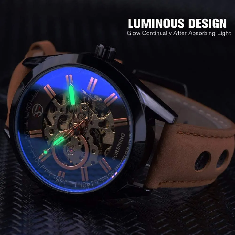 Luxury Open Work Design Self Winding oblivious Leather Men Wristwatch MASTOPMen's Automatic Mechanical Watch Top Brand 