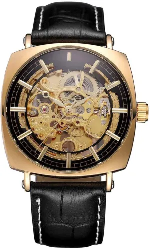 Luxury Watches verbally telltale raven for Men Mechanical Skeleton Stainless Steel Golden Timepieces Watch (Gold Black) Carlien 