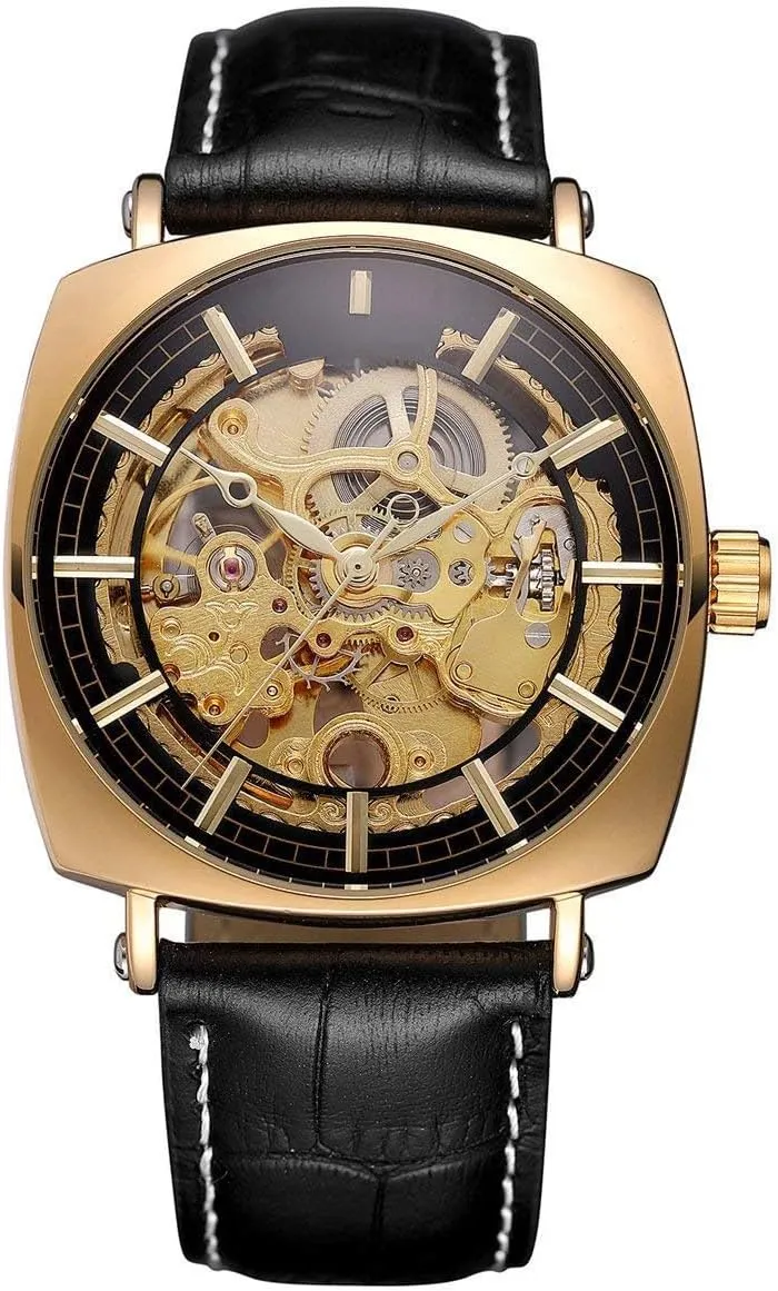 Luxury Watches verbally telltale raven for Men Mechanical Skeleton Stainless Steel Golden Timepieces Watch (Gold Black) Carlien 