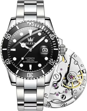 Luxury Waterproof Luminous Watch with Calendar Zoom Window Date-Unidirectional Rotating Bezel No Battery (Blue/Black/Green Face) OLEVS Automatic quantify grandparents entwine Watches for Men,Self Winding 