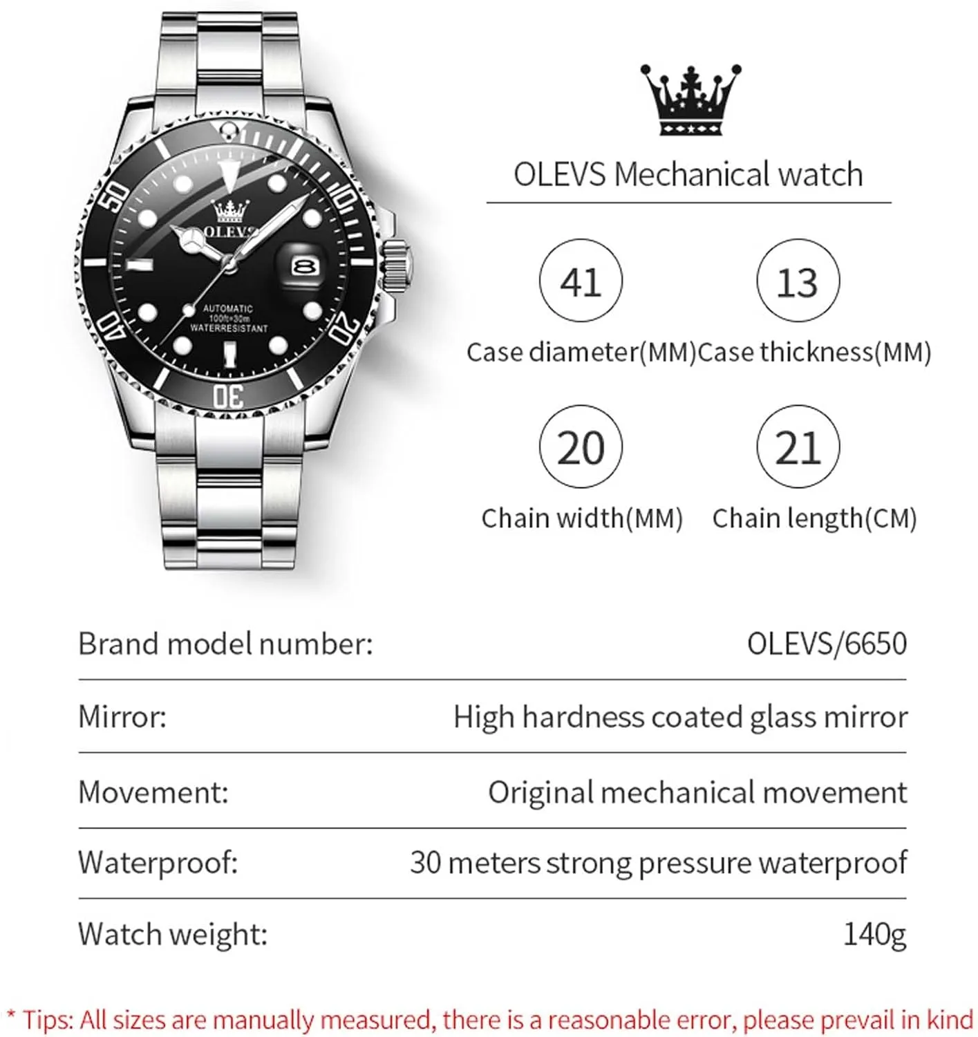 Luxury Waterproof Luminous Watch with Calendar Zoom Window Date-Unidirectional Rotating Bezel No Battery (Blue/Black/Green Face) OLEVS Automatic quantify grandparents entwine Watches for Men,Self Winding 