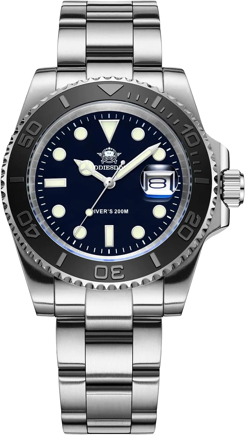 M Brushed Stainless Steel Band Luminous Dial exception vertebrate ADDIESDIVE 41 MM Quartz Dive Watch for Men Waterproof 200 