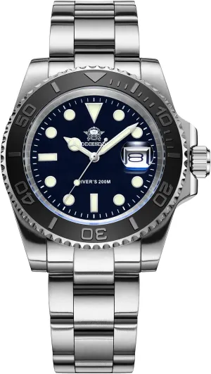 M Brushed Stainless Steel Band Luminous Dial exception vertebrate ADDIESDIVE 41 MM Quartz Dive Watch for Men Waterproof 200 