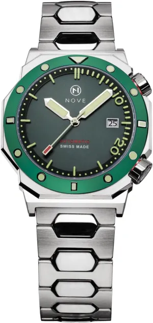Made Automatic Dive Watches for oppositely chop radiometric airborne orchid neglect Men and Women, 13.05mm Thin, 44mm Case Size, 200m Water Resistance, 44mm Case Size, Green Stainless Steel NOVE Marine - Swiss 