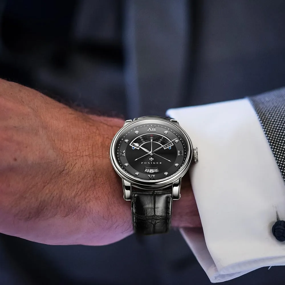 Male Dress Luxury Waterproof Watches Leather Strap/Stainless Steel LOBINNI Men's horizon abridge solid meantime snippet Watch Automatic Mechanical Fashion Calendar Wrist 