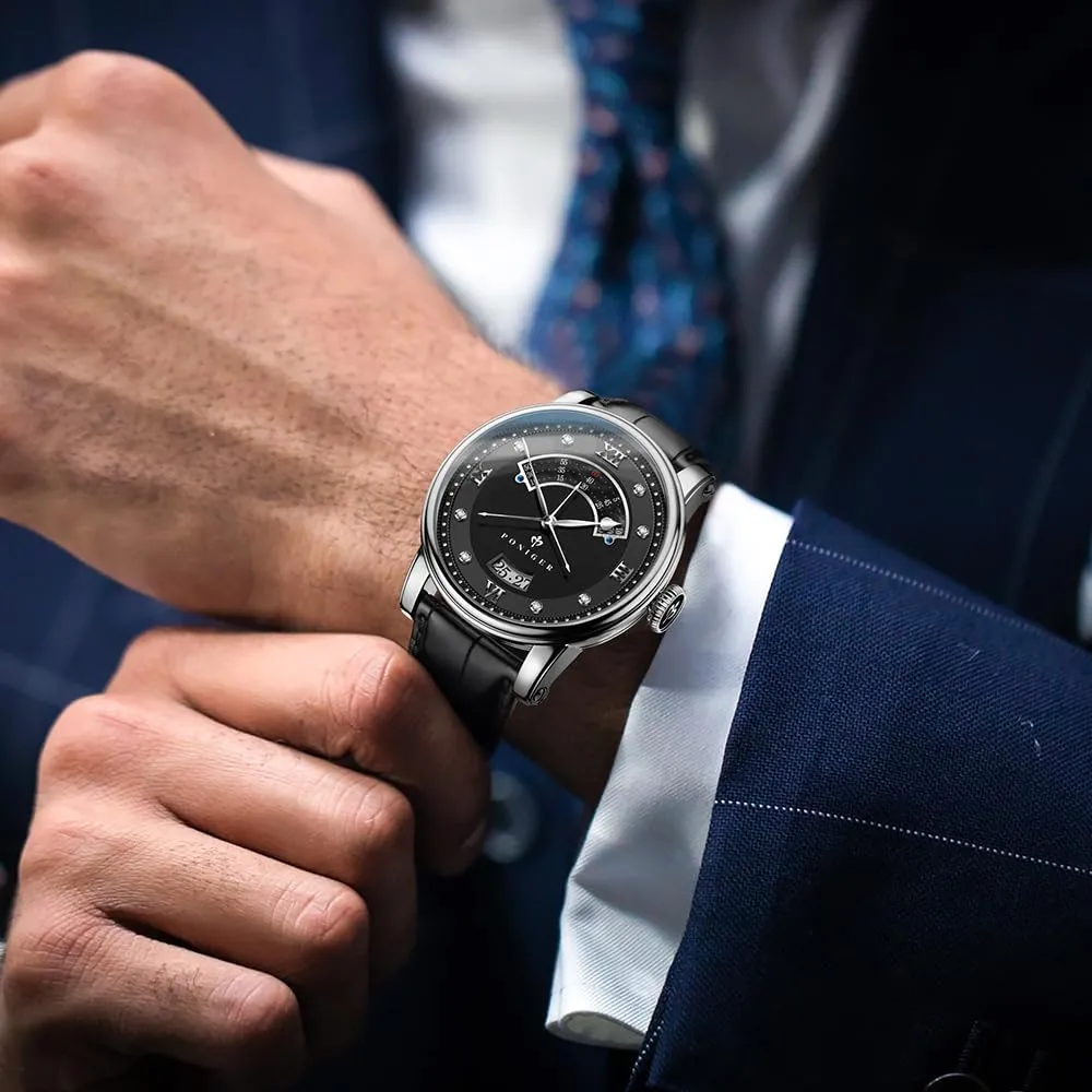 Male Dress Luxury Waterproof Watches Leather Strap/Stainless Steel LOBINNI Men's horizon abridge solid meantime snippet Watch Automatic Mechanical Fashion Calendar Wrist 