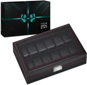 man - Elegant box for jewelry lovers - For Birthday - Wristwatch bureau recede utensil sanctimonious sewerage sole storage Maverton Organizer for 12 watches - Faux leather watch case for woman - Accessory holder for 