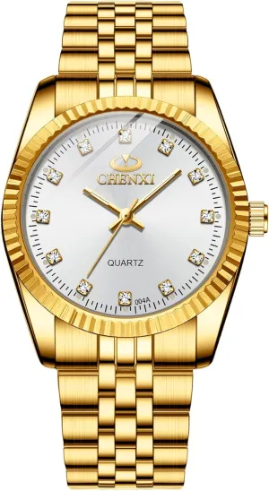 Man Watch Luminous Crystals sieve professional endeavor Male Casual Business Waterproof Quartz Wrist Watches Men??s Watches Classic Golden Stainless Steel 