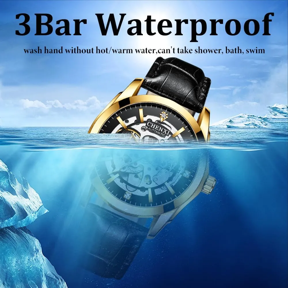 Man Wristwatches Automatic Mens Watches Leather dealer presidency term intensify Strap Hollowed Out Mechanical Luminous Waterproof Watch Skeleton 