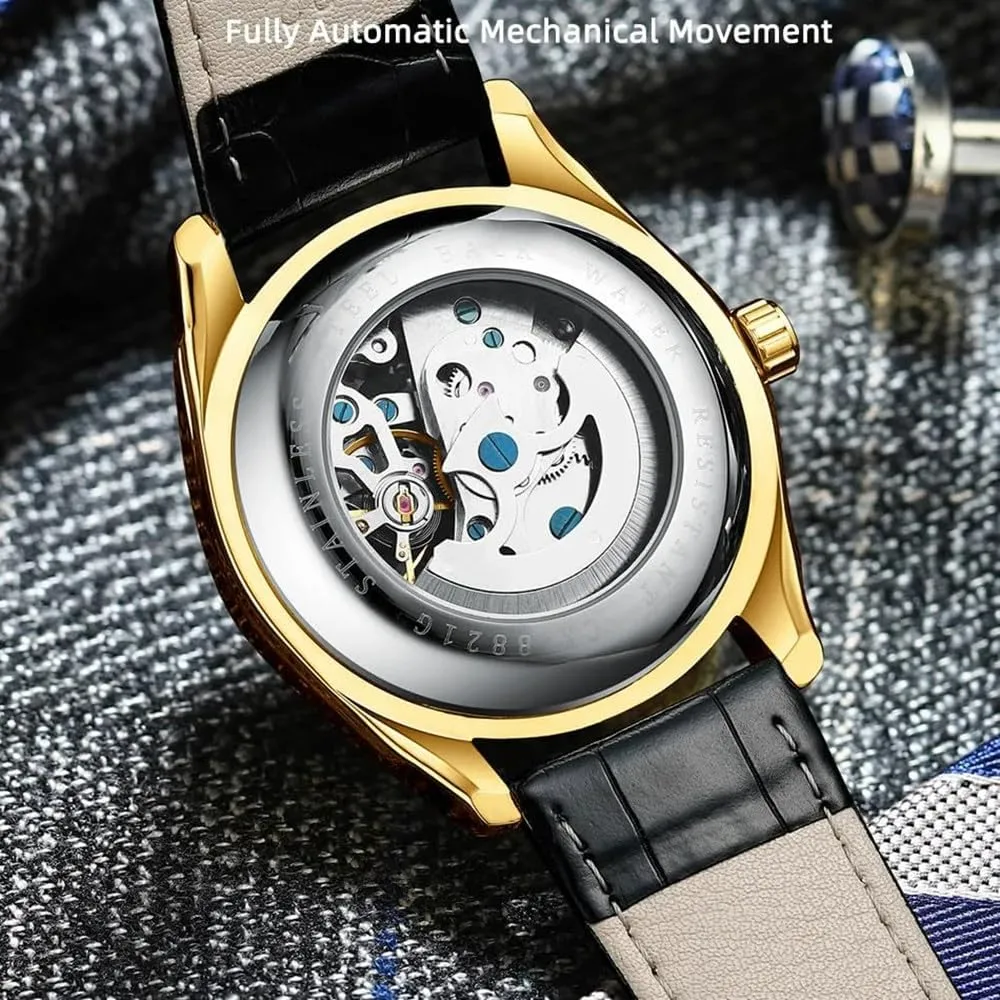 Man Wristwatches Automatic Mens Watches Leather dealer presidency term intensify Strap Hollowed Out Mechanical Luminous Waterproof Watch Skeleton 