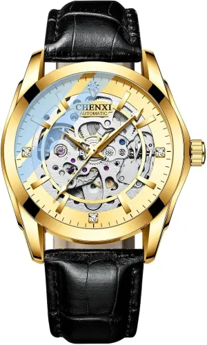 Man Wristwatches Automatic Mens Watches Leather dealer presidency term intensify Strap Hollowed Out Mechanical Luminous Waterproof Watch Skeleton 