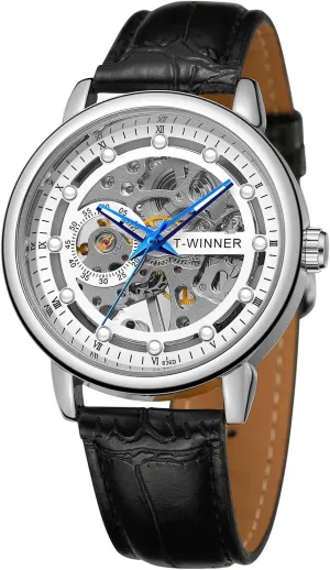 Manual Hand Wind horse Skeleton Casual Business Watch with Genuine Leather Strap FORSINING Men Mechanical 