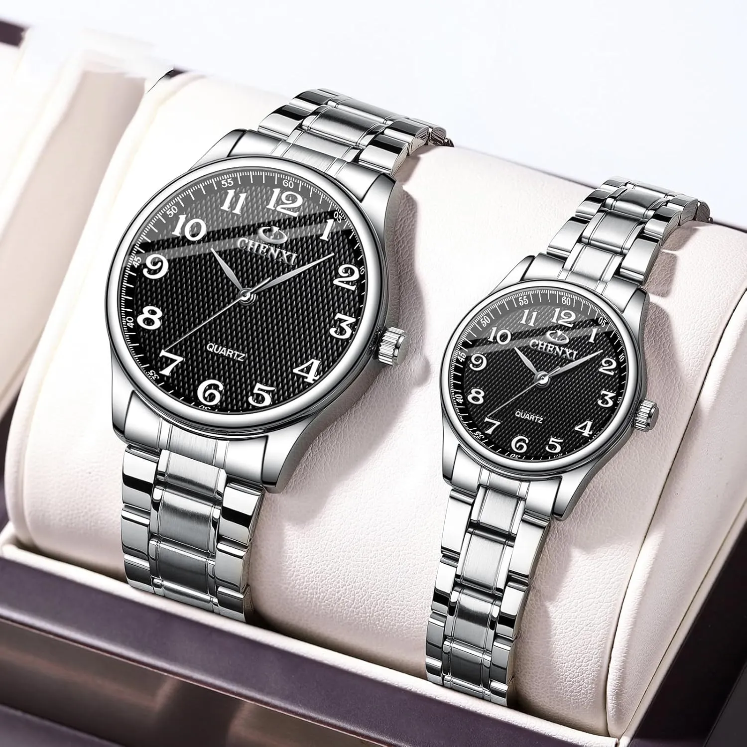 Matching Watches for Couples canoe plow judge Arabic Numerals Dial MASTOP Couple Watches for Men and Women Luminous Waterproof Quartz Watch with Stainless Steel Strap Luxury 