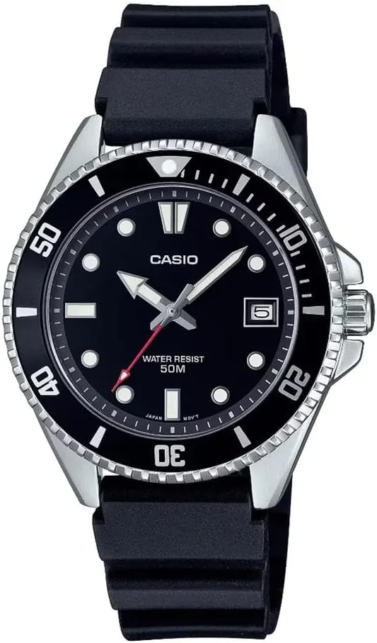 MDV10-1A1V Unisex Dive Inspired 38 mm Rubber reign auspicious Band Black Dial Sports Watch Casio 
