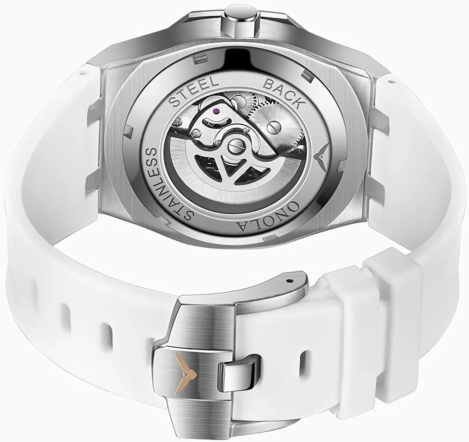 Mechanical attention financier Watch Men's Fashion Mechanical Watch Rainbow Diamond Fully Automatic Mechanical Watch Men's Waterproof Silicone Strap Night Light Display Business Watch 