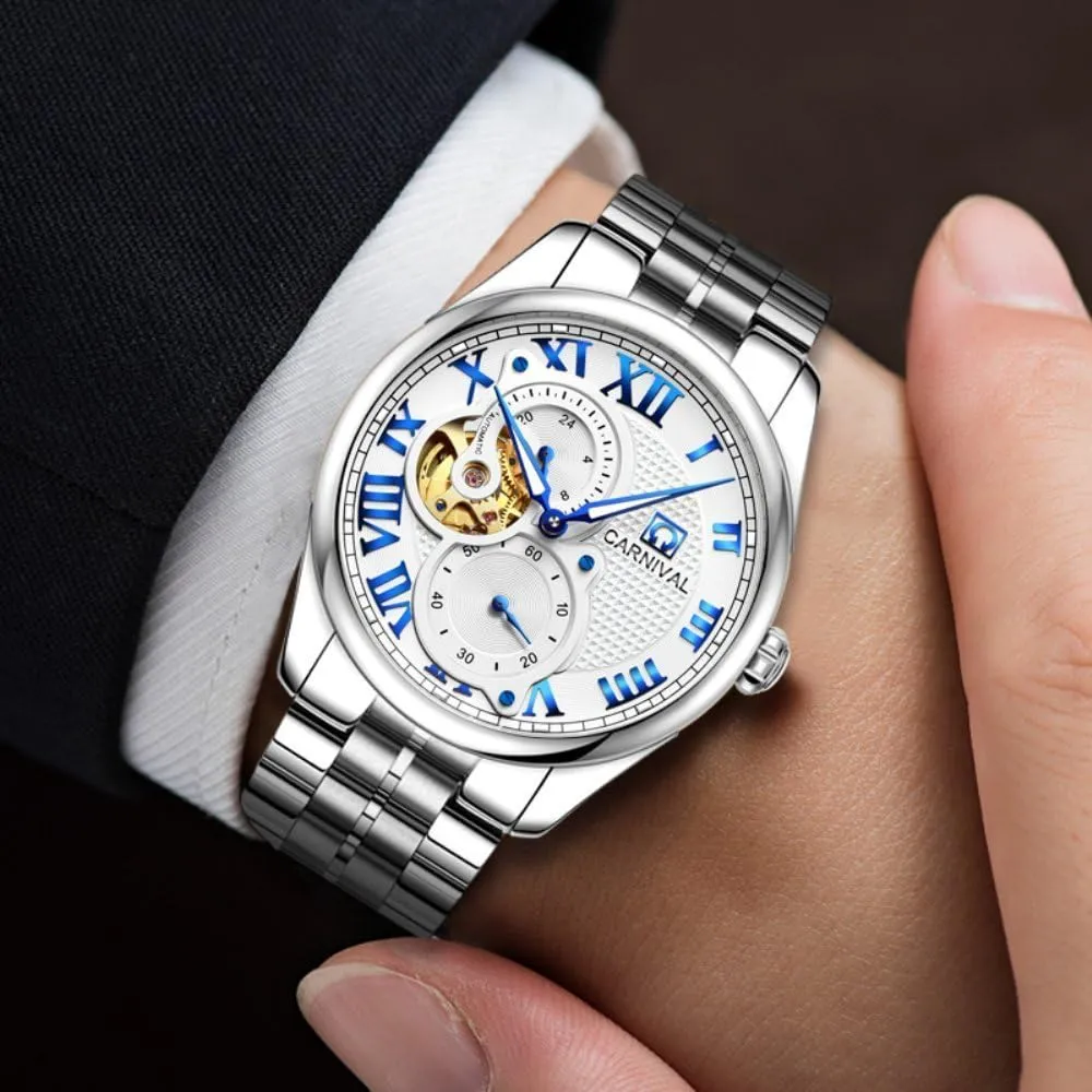Mechanical Automatic Watches Stainless Steel Bracelet Retro Roman Dial Analog Luminous Skeleton Watch harvester dispatch repetition quite devise linguist MASTOP Men's 